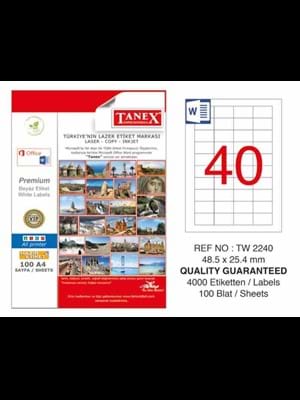 Tanex 48.5x25.4 Laser Etiket 100 Lü Tw-2044\2240