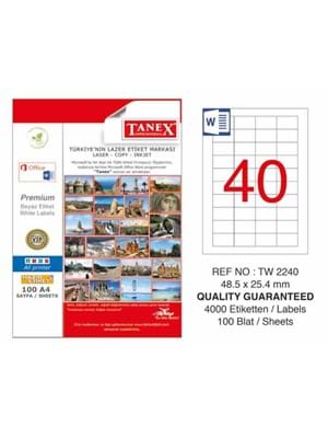 Tanex 48.5x25.4 Laser Etiket 100 Lü Tw-2044\2240