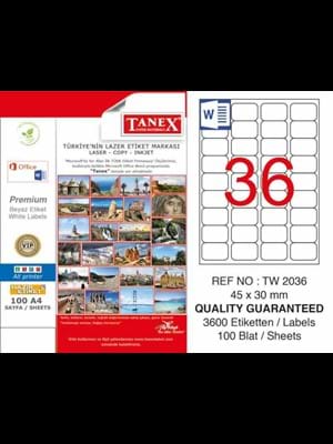 Tanex 45x30 Laser Etiket Tw-2036 100"lü