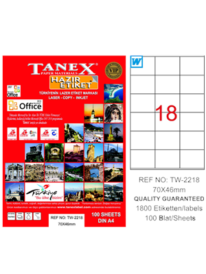 Tanex 70x46 Laser Etiket 100 Lü Tw-2218