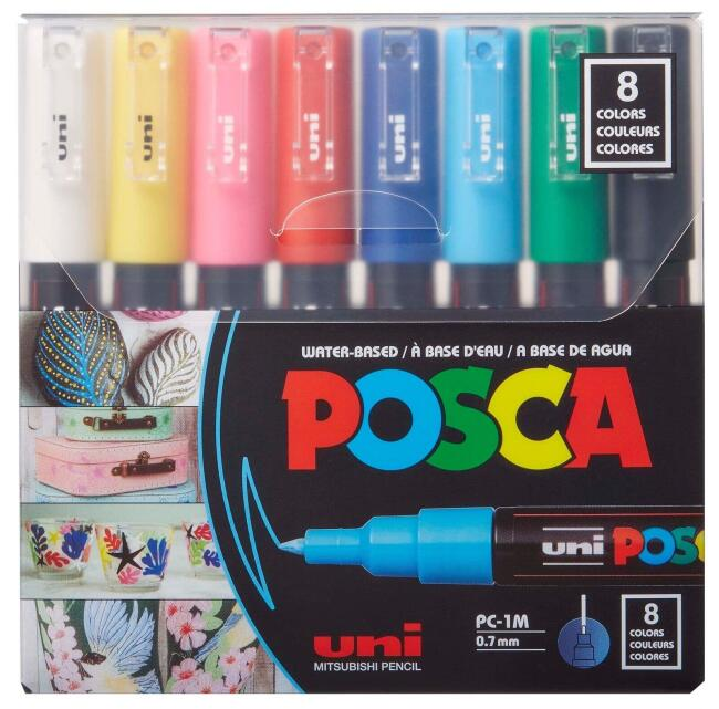 UNİ POSCA 0.7 SU BAZLI MARKÖR KALEM ANA RENKLER 8"Lİ PC-1M 8C