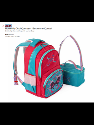 Mileo Butterfly Okul Çantası + Beslenme Çantası 2824