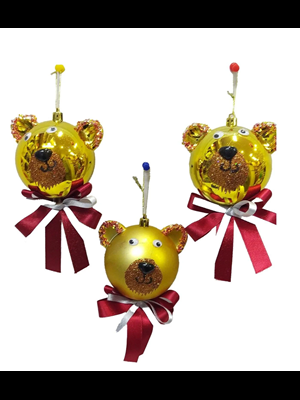 Nedi Yılbaşı Top Süs 8 Cm Lüx Ayıcık Figürlü Altın 3"lü Lre8003g
