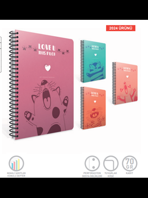 Gıpta Love U A4 Pp Kapak Spiralli Defter Kareli 80 Yp 7221