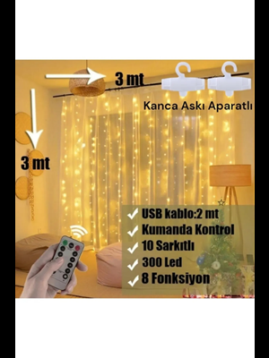 Leerfei Lf-101 3 Metre X 3 Metre 300 Ledli 10 Sarkıtlı Usb Girişli Kumandalı Peri Led Işık