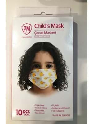 Pm 3 Katlı Tek Kullanımlık Kız Çocuk Maskesi 10"lu
