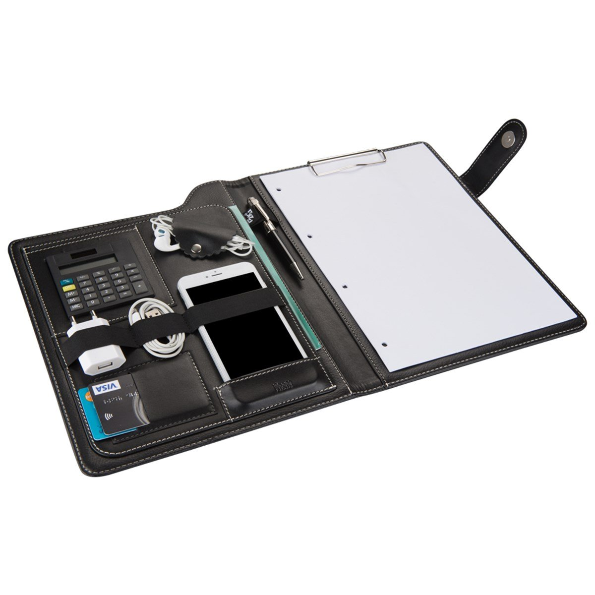 2K A4 SUNİ DERİ TELEFON KILIFLI KAVİSLİ HESAP MAKİNELİ SEKRETERLİK SİYAH 6000