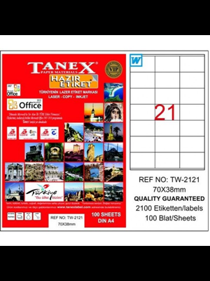 Tanex 70x38 Laser Etiket 100 Lü Tw-2121