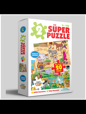 2 Süper Puzzle - Çiftlik Hayvanları - Vahşi Hayvanlar - 0-6 Yaş Yayınları