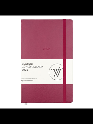 Victorias Journals Classic 13x21 Günlük Ajanda Sert Kapak Ivory Bordo 124-1449 2025