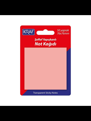 Kraf 76x76 Mm Yapışkanlı Not Kağıdı Şeffaf Pembe 50 Yp 7676tr