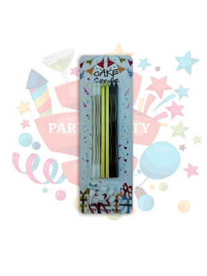 Nedi 13 Cm İnce Uzun Çizgi Baskılı Mum 6"lı Beyaz-altın-siyah Lw606c