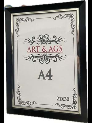 Art&ags A4 22 Mm Ahşap Çerçeve Gümüş Paspartulu Siyah