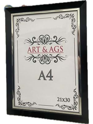 Art&ags A4 22 Mm Ahşap Çerçeve Gümüş Paspartulu Siyah