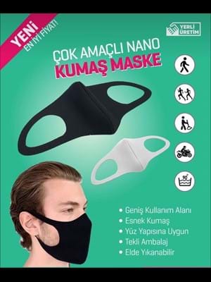 Nano Yıkanabilir Kumaş Dikişli Beyaz Maske 1'li