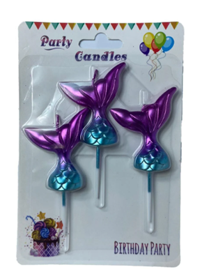 Nedi Çubuklu Deniz Kızı Kuyruğu Mum 3"lü Makaron Renkler 12826