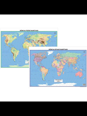 Odak 50x70 Dünya Siyasi-fiziki Çift Taraflı Harita