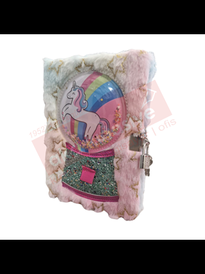Misyon 15x21 Peluş Kilitli Hatıra Defteri Pullu Unicorn Msy-5651