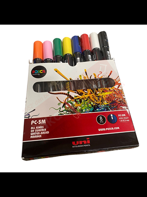 Uni Posca 1.8-2.5 Su Bazlı Markör Kalem Ana Renk 8"li Pc-5m 8c