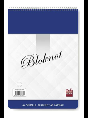 Elma A4 Karton Kapak Spiralli Bloknot Çizgili 40 Yp