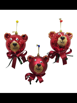 Nedi Yılbaşı Top Süs 8 Cm Lüx Ayıcık Figürlü Kırmızı 3"lü Lre8003r