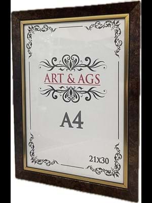 Art&ags A4 22 Mm Ahşap Çerçeve Altın Paspartulu Eskitmeli Kahve