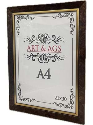 Art&ags A4 22 Mm Ahşap Çerçeve Altın Paspartulu Eskitmeli Kahve