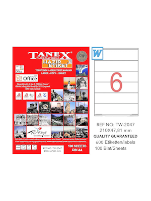 Tanex 210x47.81 Mm Laser Etiket Tw-2047