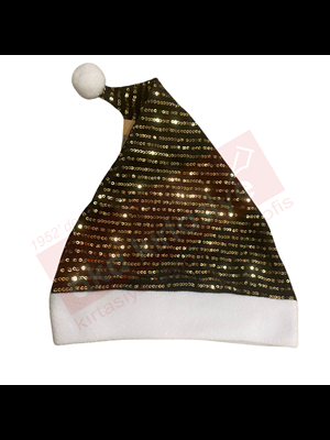 Nedi Fiesta Noel Baba Pullu Polar Şapka Altın Fp-40202
