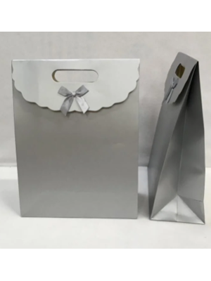 Nedi 24x11x31 Cm Cırtlı Karton Hediye Çantası Gümüş 2431s