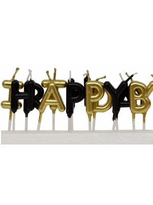 Nedi Happy Bırthday Harfli Siyah Üstü Altın Mum M0017