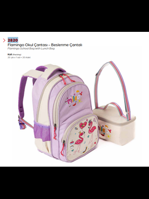 Mileo Flamingo Okul Çantası + Beslenme Çantası 2820