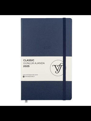 Victorias Journals Classic 13x21 Günlük Ajanda Sert Kapak Ivory Lacivert 124-1448 2025