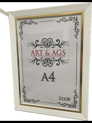 Art&ags A4 22 Mm Ahşap Çerçeve Altın Paspartulu Beyaz