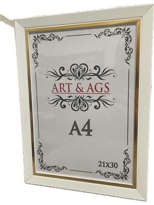 Art&ags A4 22 Mm Ahşap Çerçeve Altın Paspartulu Beyaz