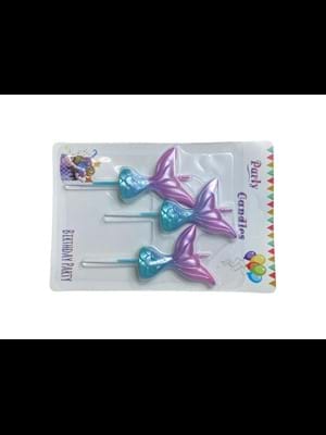 Nedi Çubuklu Deniz Kızı Kuyruğu Mum 3"lü Metalik Renkler 12827