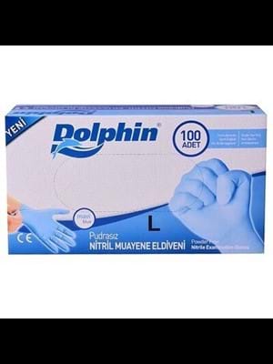 Dolphin Nitril Pudrasız Muayene Eldiveni Large Mavi 100"lü