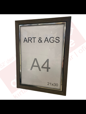 Art&ags A4 22 Mm Ahşap Görünümlü Çerçeve Gümüş Paspartulu Füme