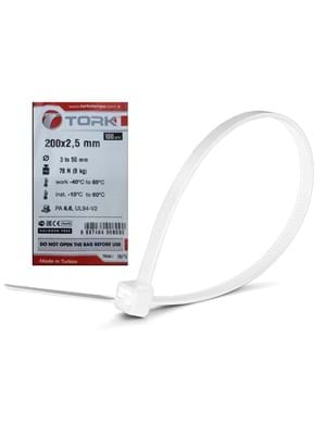 Tork Trk-200x2.5mm 100lü Beyaz Kablo Bağı
