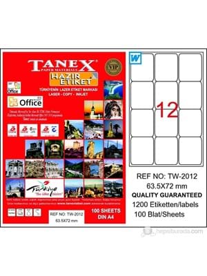 Tanex 63.5x72 Laser Etiket 100"lü Tw-2012
