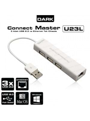 Dark Dk-ac-usb23l Ethernet Girişli 3 Port Usb 2.0 Hub