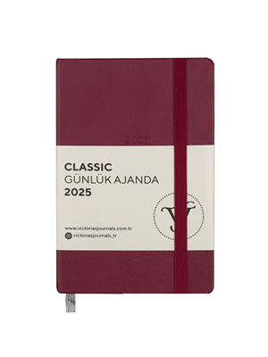 Victorias Journals Classic 9x14 Günlük Ajanda Sert Kapak Ivory Bordo 124-1485 2025