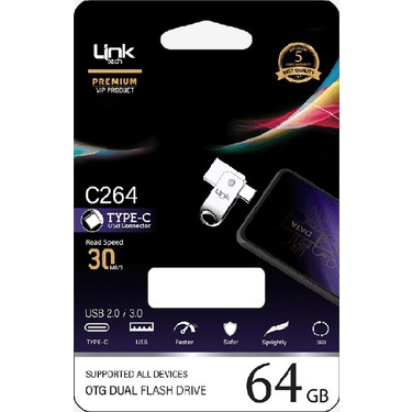 LİNK TECH C264 OTG 64GB ÇİFT TARAFLI TYPE-C USB FLASH BELLEK