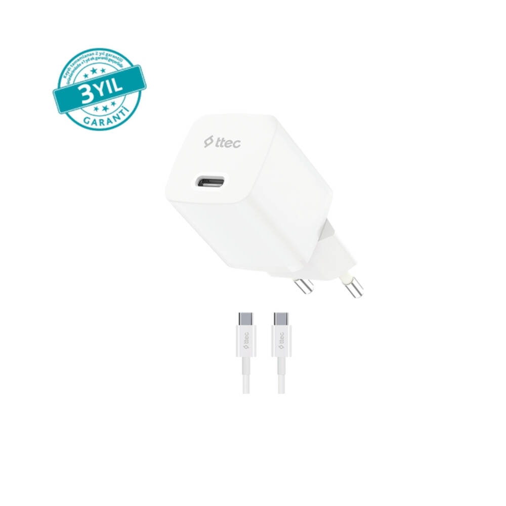 TTEC 2SCG20CB 60W USB-C KABLO VE 20W ŞARJ ADAPTÖRÜ SET BEYAZ
